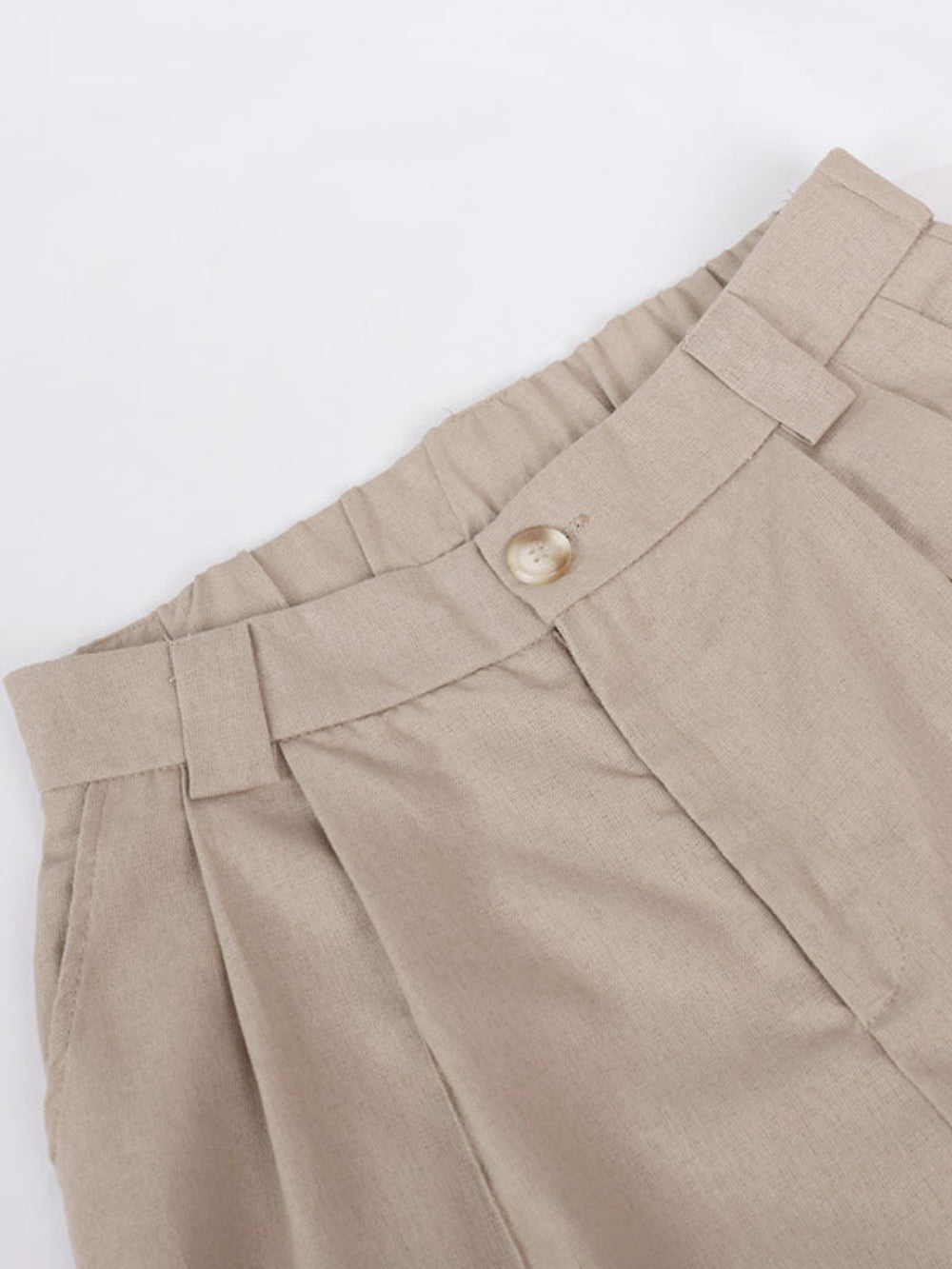 Classic V-neck Pleated Cotton and Linen Wide-leg Trousers Suit