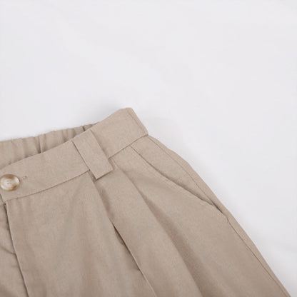 Classic V-neck Pleated Cotton and Linen Wide-leg Trousers Suit