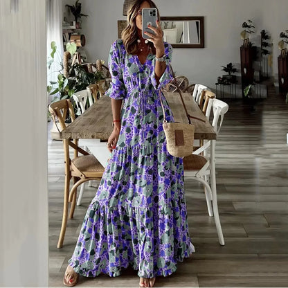 Liora | V-Neck Summer Print Maxi Dress