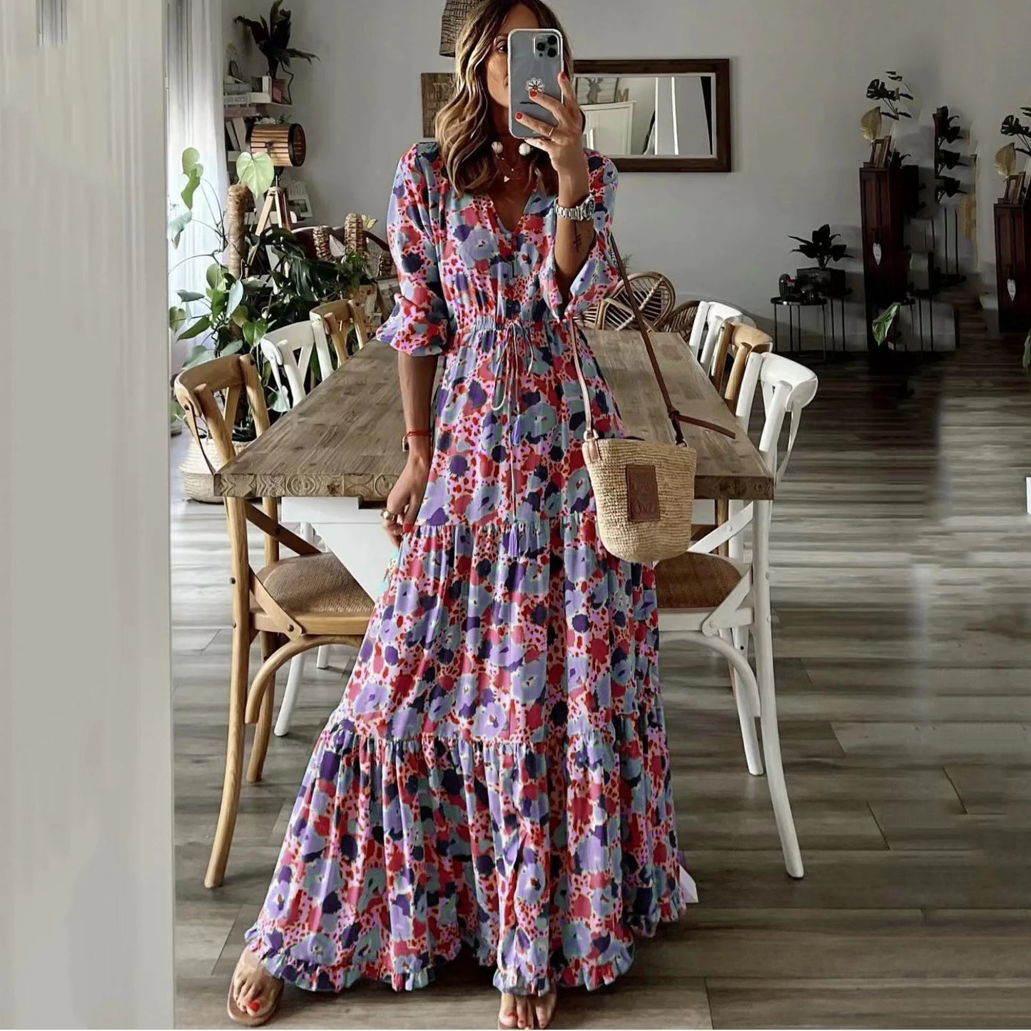 Liora | V-Neck Summer Print Maxi Dress