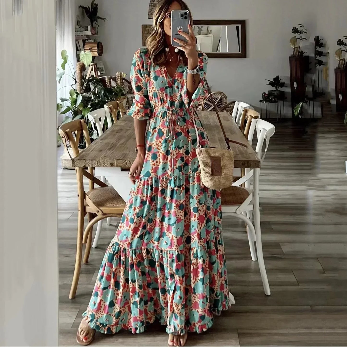 Liora | V-Neck Summer Print Maxi Dress