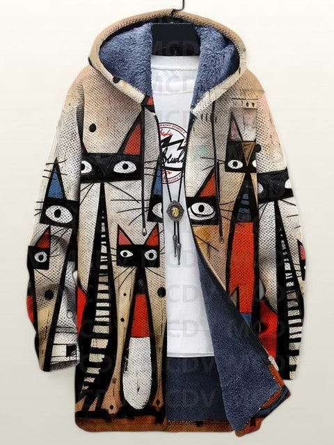 Claire | Winter Coat with Cat Print