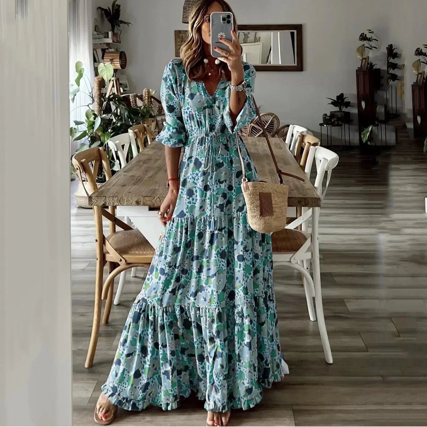 Liora | V-Neck Summer Print Maxi Dress