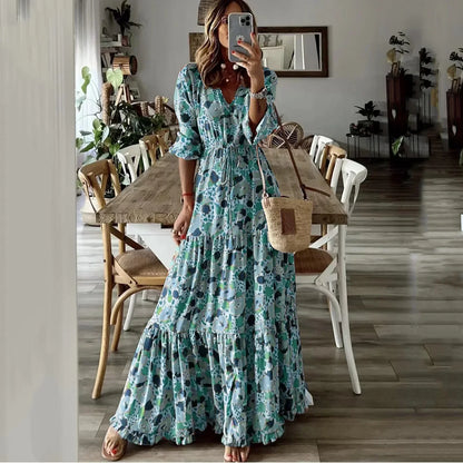 Liora | V-Neck Summer Print Maxi Dress