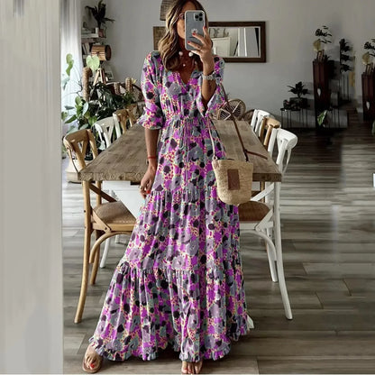 Liora | V-Neck Summer Print Maxi Dress