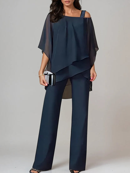 Off-the-shoulder Irregular Chiffon Suit