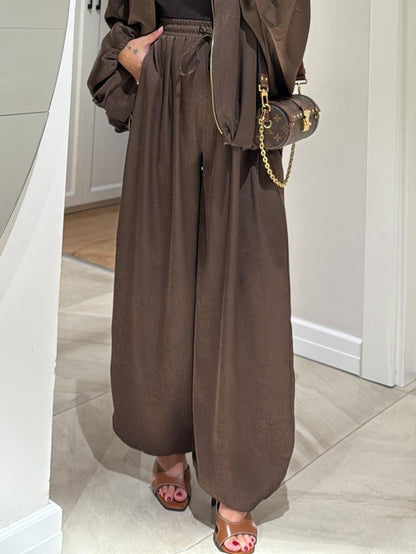 Brown Jacket + Drawstring Trousers Casual Two-piece Suit