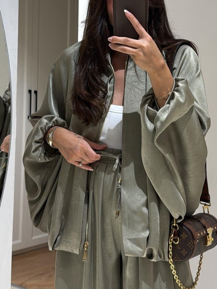 Brown Jacket + Drawstring Trousers Casual Two-piece Suit