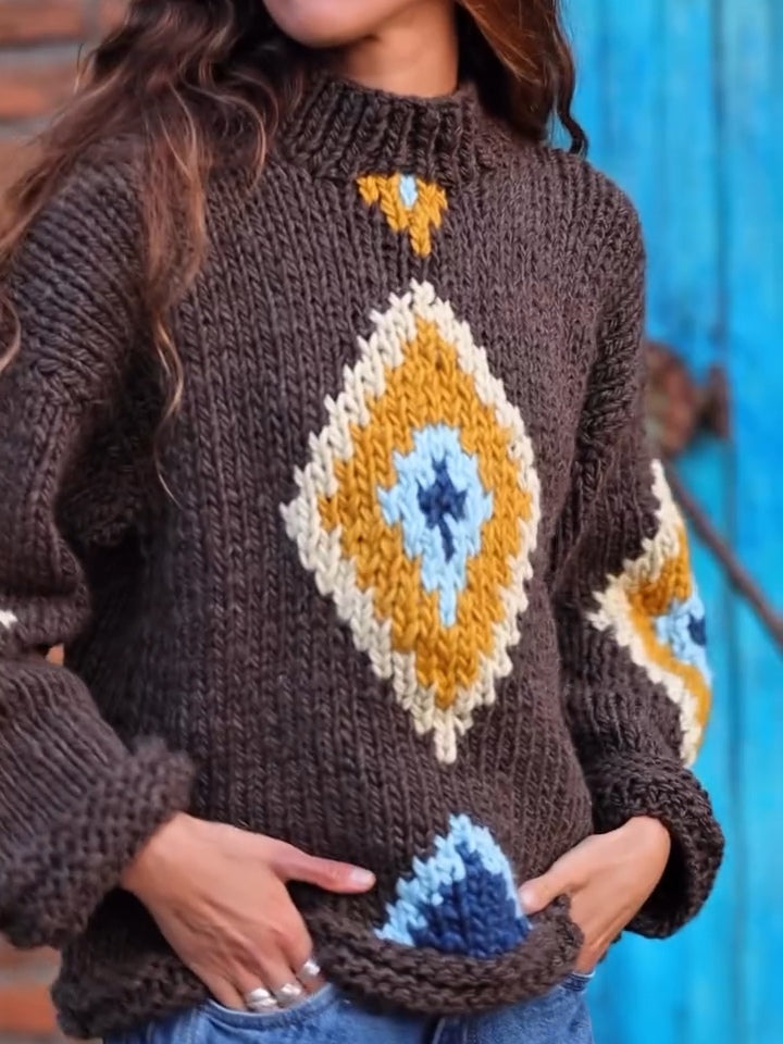 Dark Brown Diamond Pattern Vintage Knit Sweater