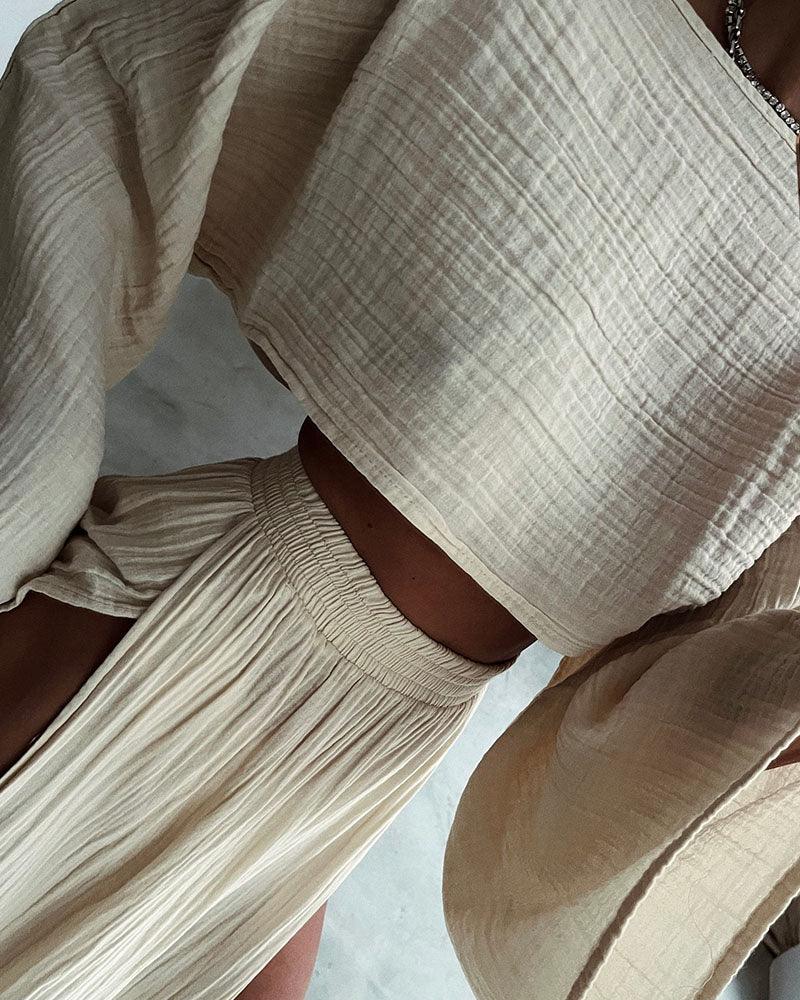 Chic Slit Cotton and Linen Casual Two-Piece Set