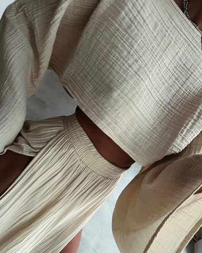 Chic Slit Cotton and Linen Casual Two-Piece Set