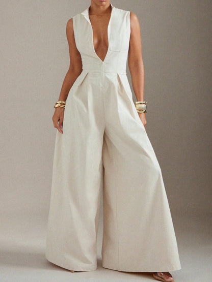 Wide Leg Zip-Up Sleeveless Jumpsuit