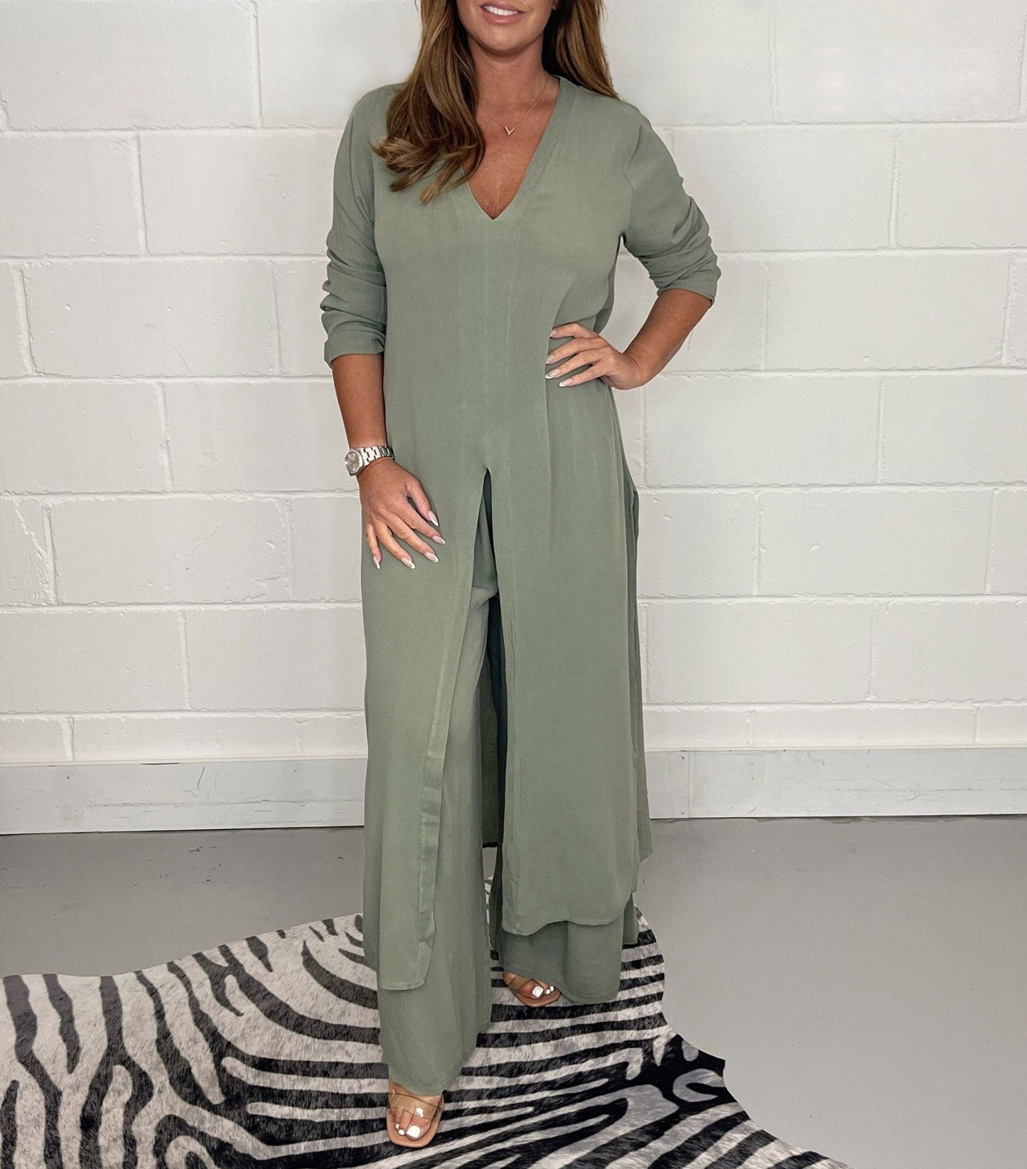 Two-piece Casual Long Top and Matching Trousers Set