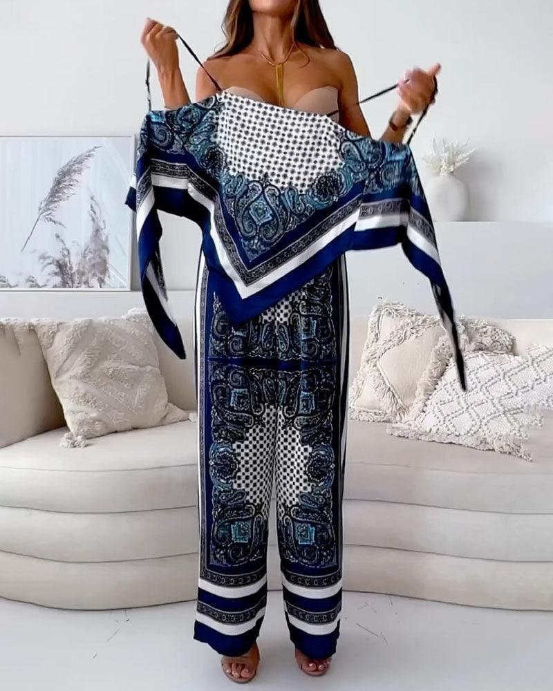 Stylish Printed Lace-Up Vest & Trousers Two-Piece Set