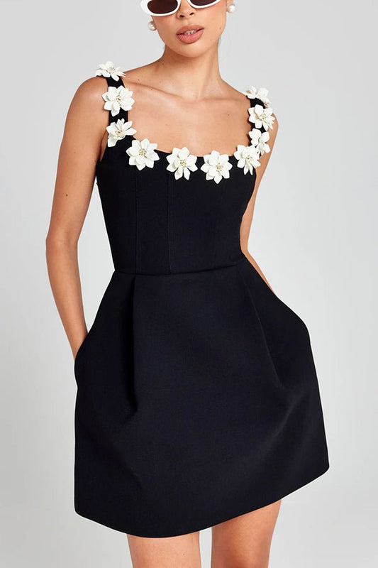 Cindy | Feminine Mini Dress with Floral Applications