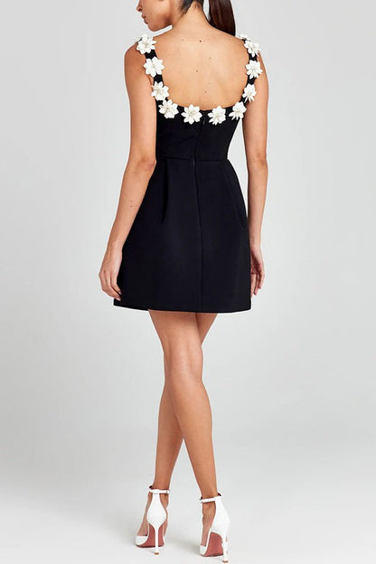 Cindy | Feminine Mini Dress with Floral Applications