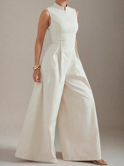 Wide Leg Zip-Up Sleeveless Jumpsuit