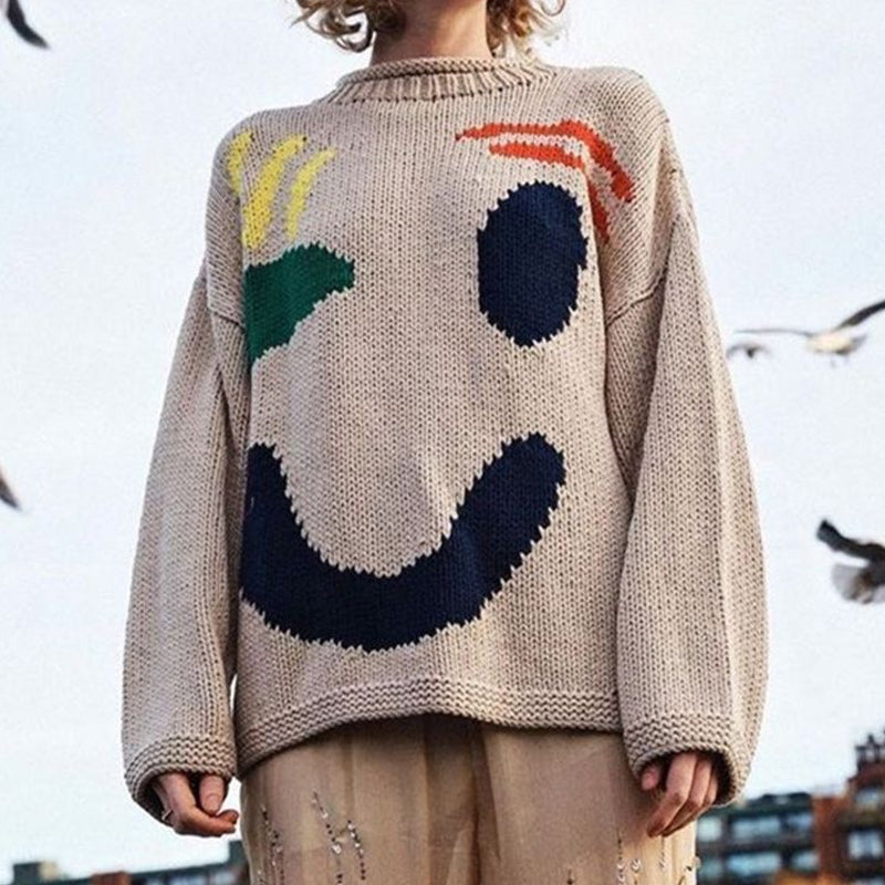 Casual Knitted Smiley Sweater