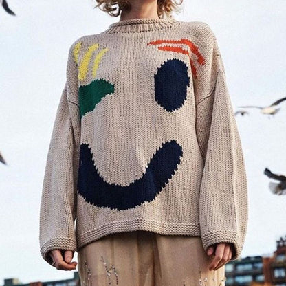 Casual Knitted Smiley Sweater