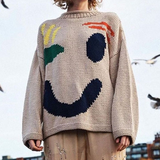 Casual Knitted Smiley Sweater