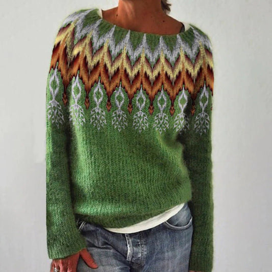 Casual Feather Print Crew-neck Sweater