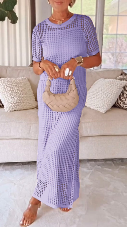 Elegant Boat Neck Hollow Airy Two-piece Dress