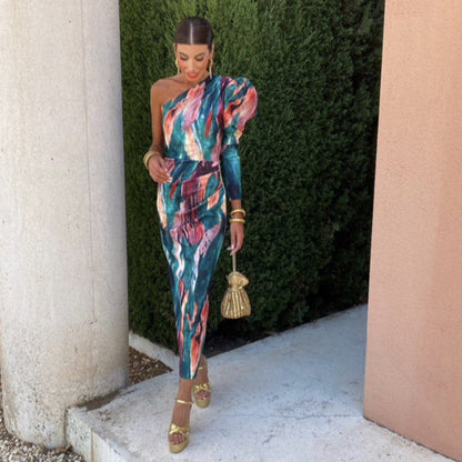 Yllana | Midi Dress with One Shoulder Lilac