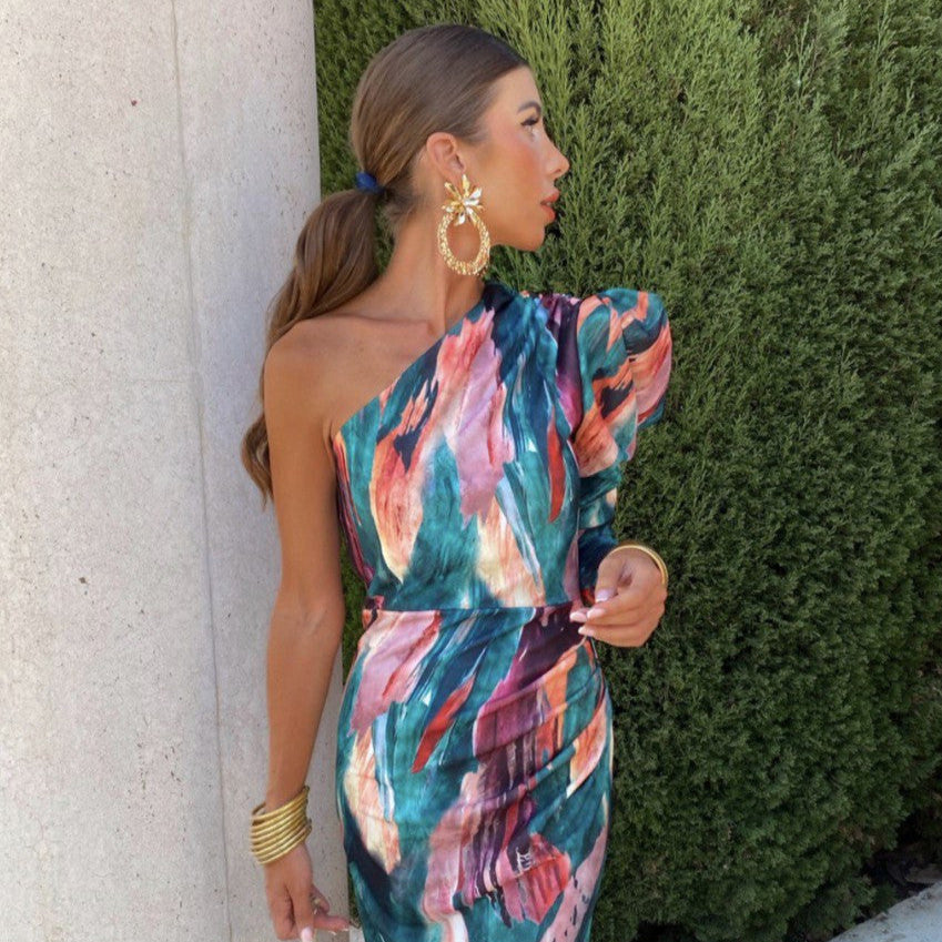 Yllana | Midi Dress with One Shoulder Lilac