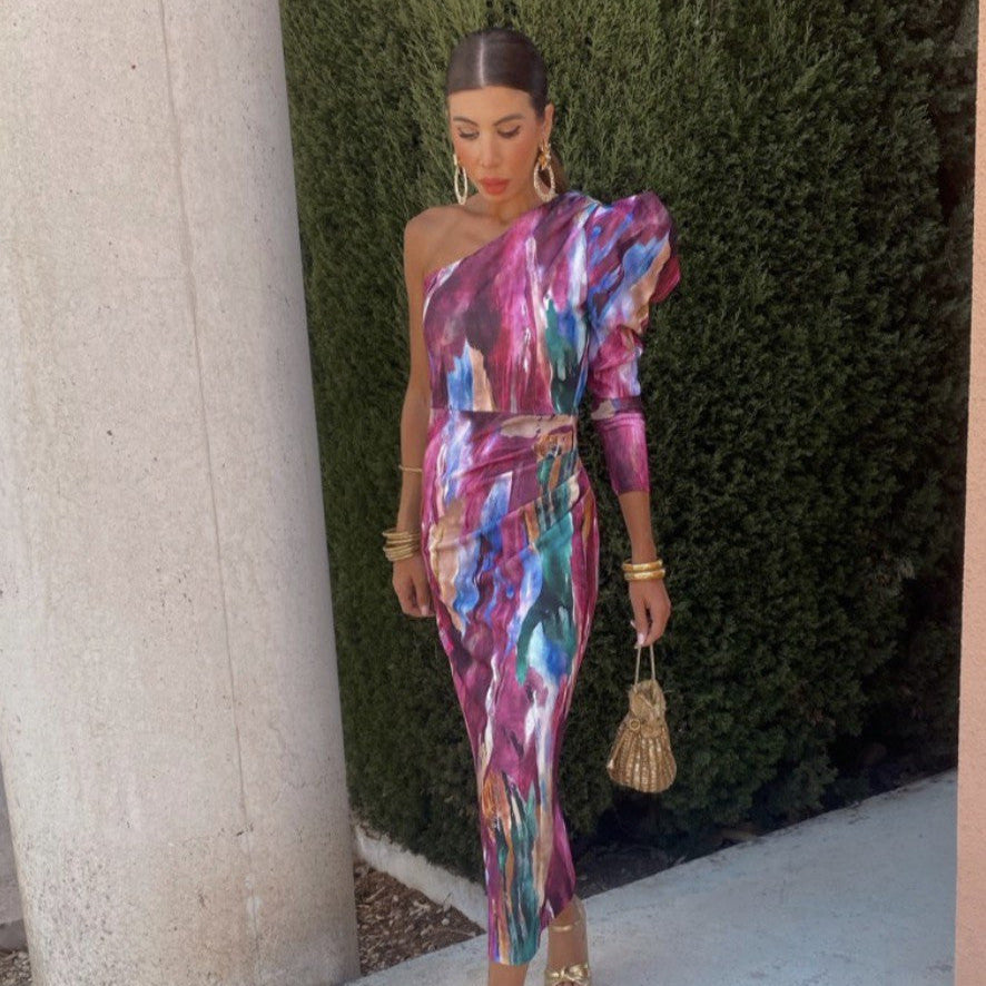 Yllana | Midi Dress with One Shoulder Lilac