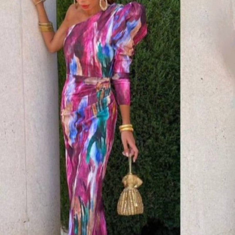 Yllana | Midi Dress with One Shoulder Lilac