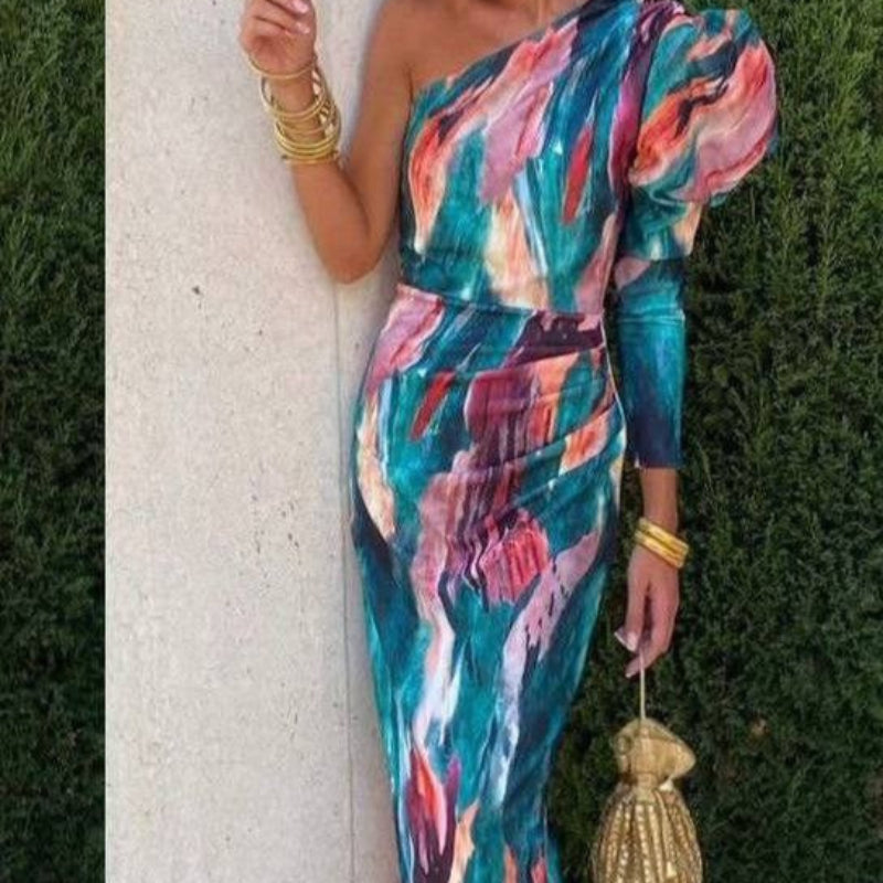 Yllana | Midi Dress with One Shoulder Lilac