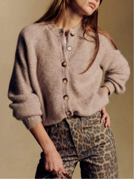 Crew Neck Button-Down Cropped Sweater
