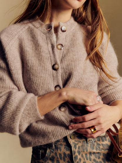 Crew Neck Button-Down Cropped Sweater