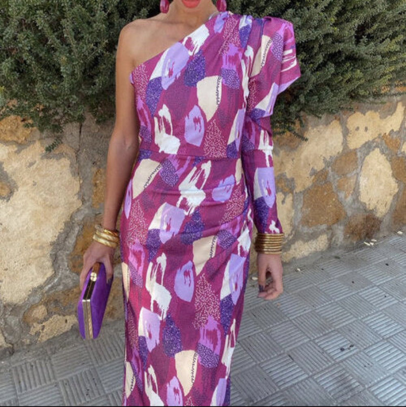 Yllana | Midi Dress with One Shoulder Lilac