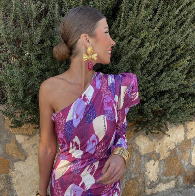 Yllana | Midi Dress with One Shoulder Lilac