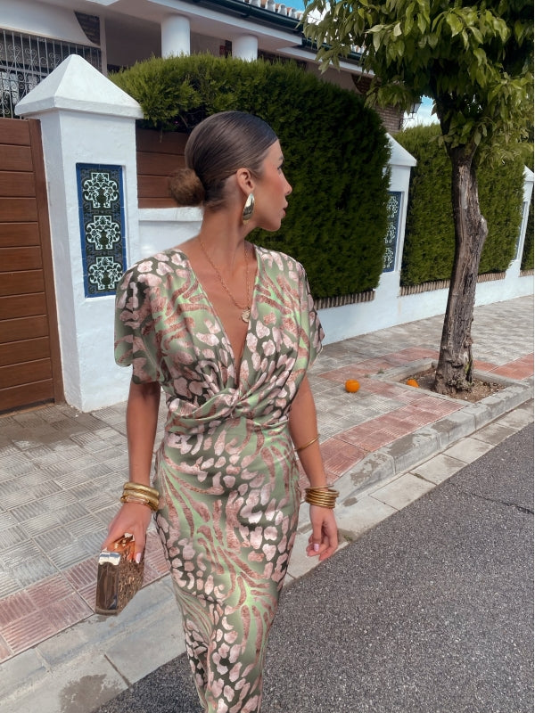 Liora | Satin Dress with Leopard Print