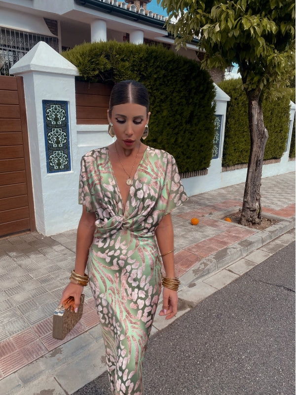 Liora | Satin Dress with Leopard Print