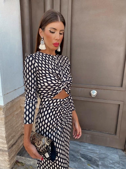 Bianca | Black Midi Dress with Print