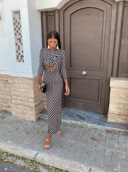 Bianca | Black Midi Dress with Print