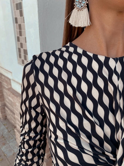 Bianca | Black Midi Dress with Print