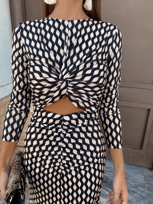 Bianca | Black Midi Dress with Print