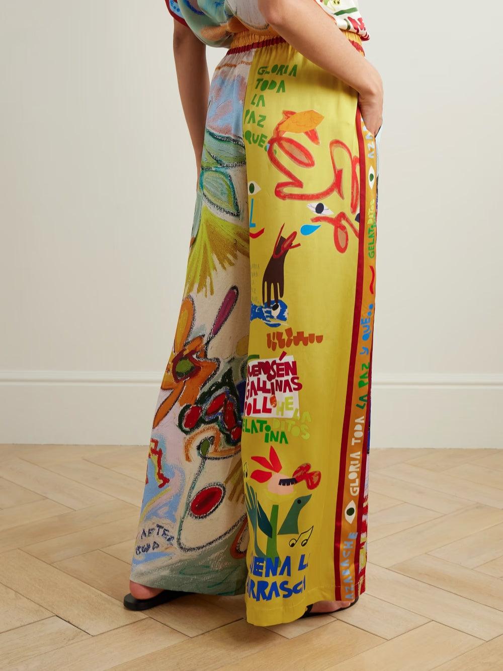 Linen blend unique print shirt and elasticated waistband pocket trousers set