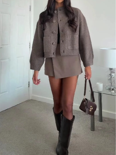 Cropped knitted aviator sweater and culottes set