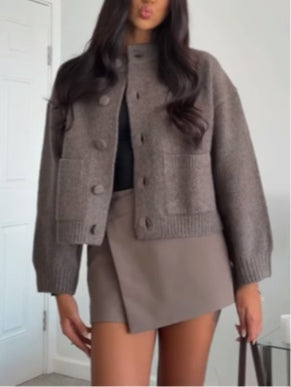 Cropped knitted aviator sweater and culottes set